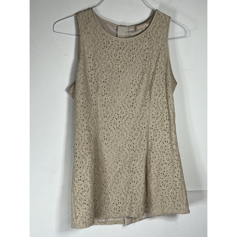 Banana Republic Blouse Womens 6 Tall Beige Lace Floral Sleeveless Full Zip Lined
